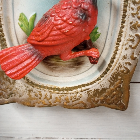 Vintage Porcelain Ceramic Cardinal Red Bird 3D Wall Hanging, Made in Japan MCM - Picture 8 of 12